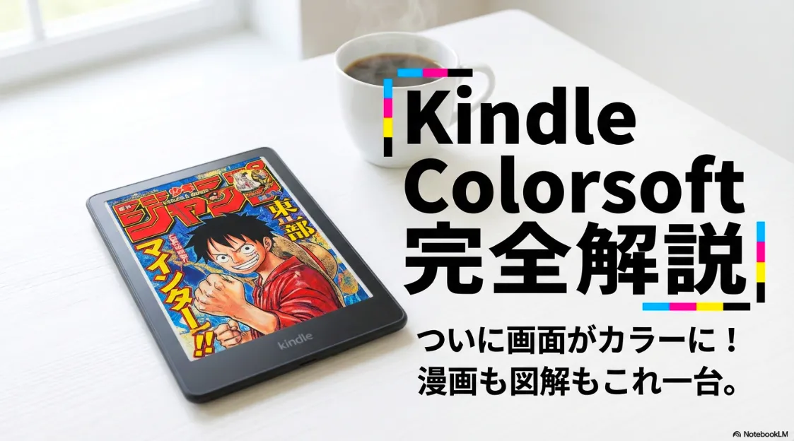 ついに画面がカラーになった電子書籍リーダー「Kindle Colorsoft」の完全解説。漫画や図解もこれ一台で楽しめることを紹介する表紙スライド