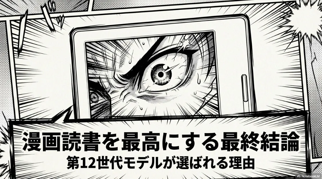 漫画読書を最高にする最終結論として第12世代モデルを紹介するタイトルスライド