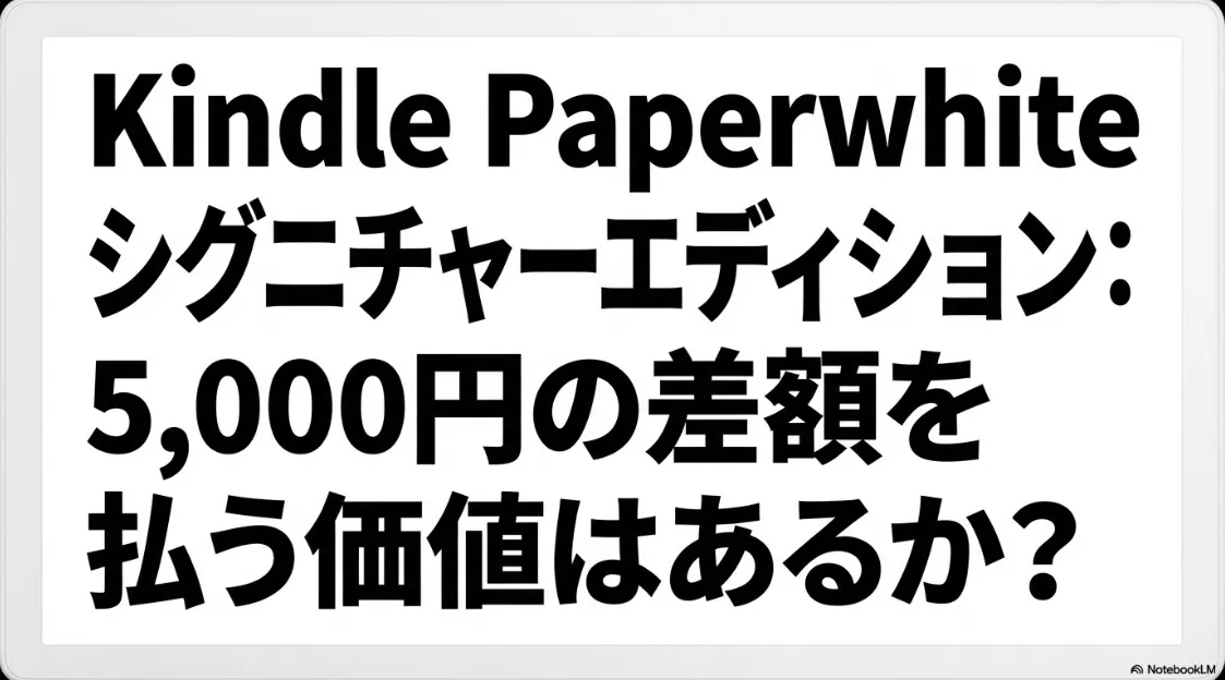 Kindle Paperwhite シグニチャーエディションに5,000円の差額を払う価値があるかを考察するタイトルスライド