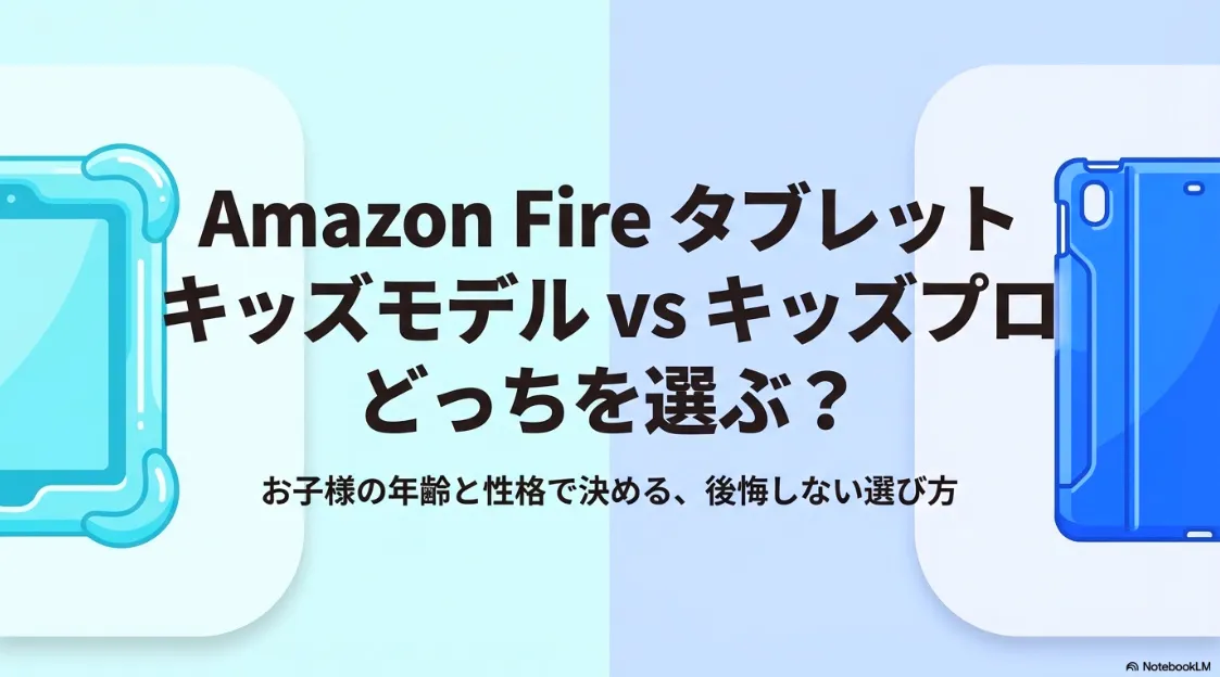 Amazon Fireタブレットのキッズモデルとキッズプロのどちらを選ぶべきかを解説するスライドの表紙