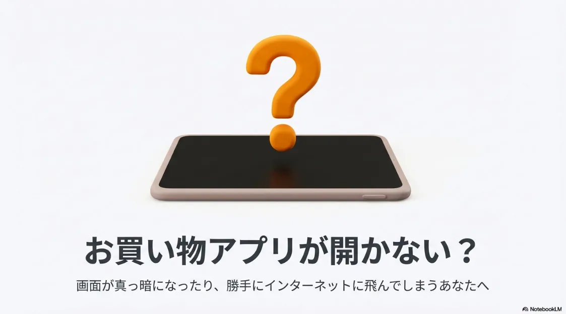 タブレット端末の上にオレンジ色の大きな「？」マークが浮かんでいる、トラブル発生をイメージした3Dイラスト