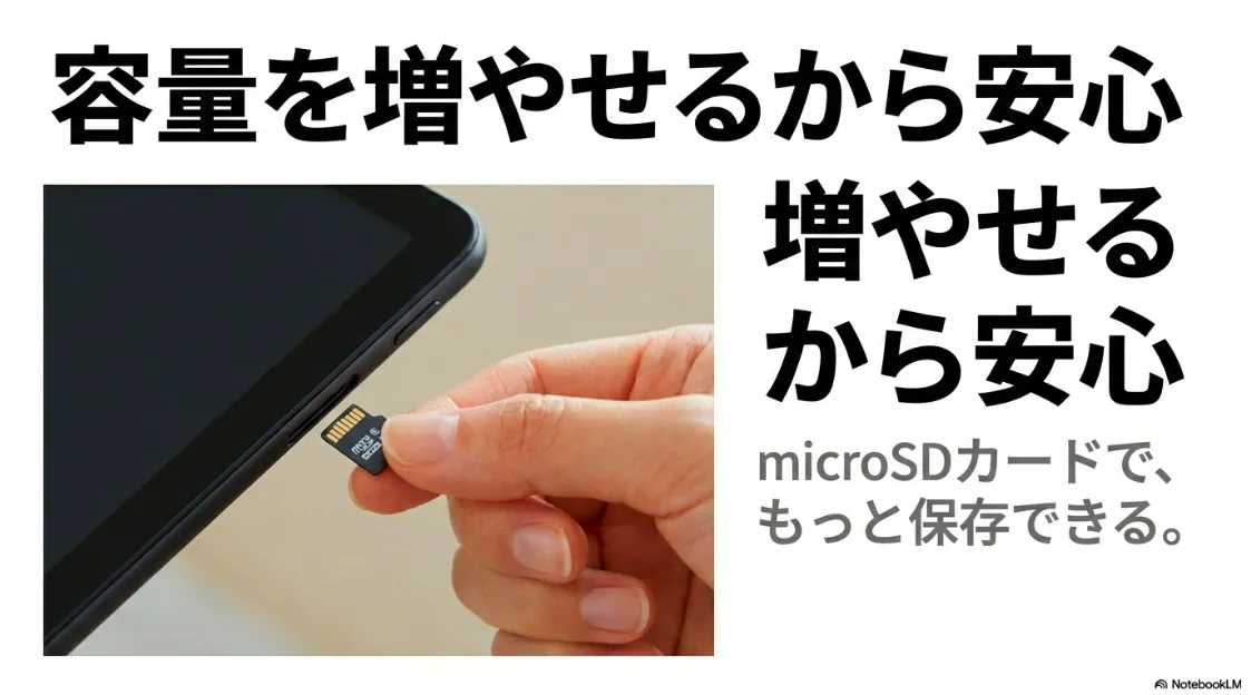 Fire HD 10の側面にmicroSDカードを挿入して、保存容量を増やそうとしているシーン