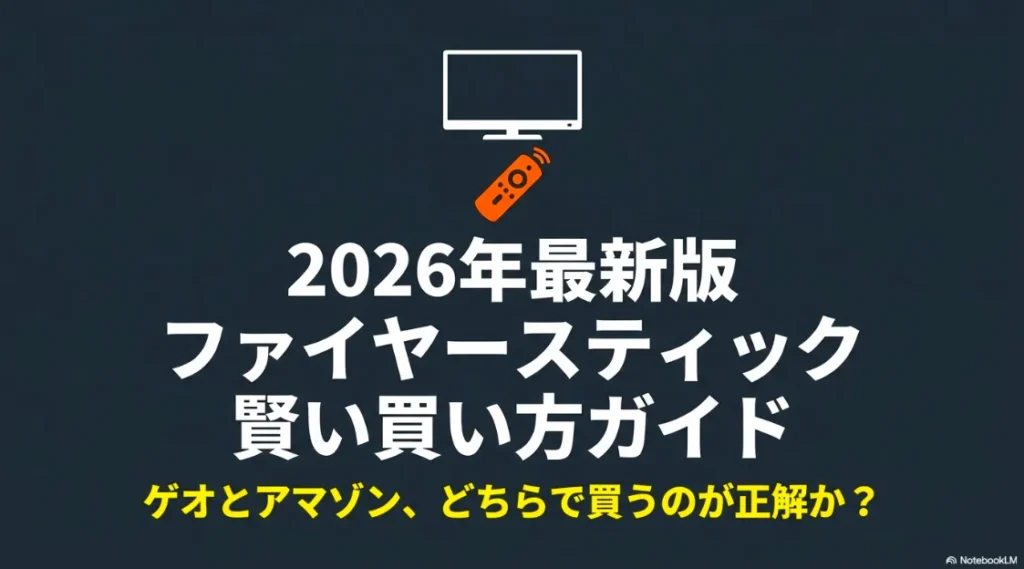 2026年最新版、Fire TV StickをゲオとAmazonのどちらで買うのが正解か解説する買い方ガイドの表紙スライド