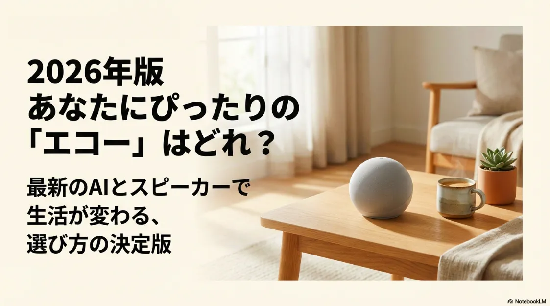 2026年版 あなたにぴったりの「エコー」はどれ？最新のAIとスピーカーで生活が変わる選び方の決定版スライド