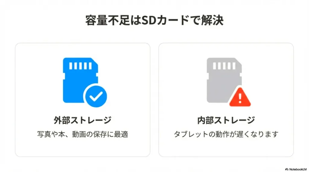 写真や動画の保存に最適な外部ストレージ設定と、動作低下を招く内部ストレージ設定の違い