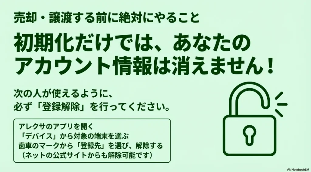 アレクサアプリのデバイス設定から登録先を選び、解除を行う手順