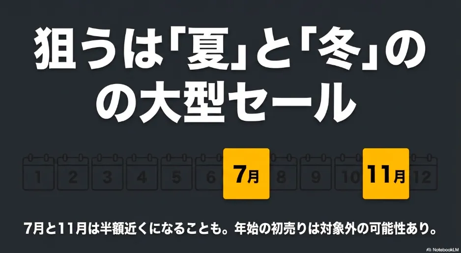 狙うは「夏」と「冬」の大型セール 7月と11月は半額近くになることも。年始の初売りは対象外の可能性あり