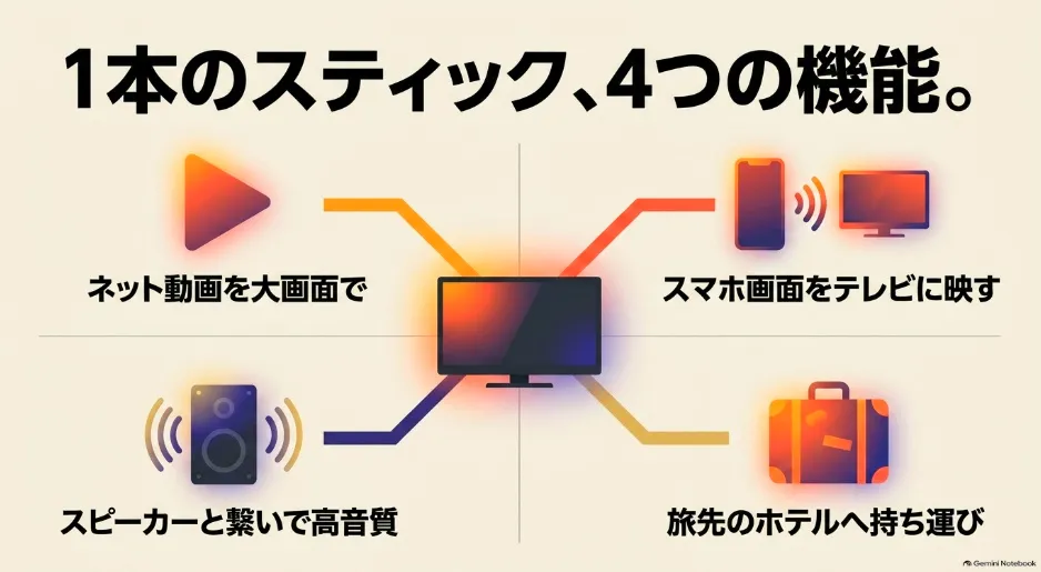 ネット動画視聴やミラーリングなど、Fire TV Stickが持つ4つの機能