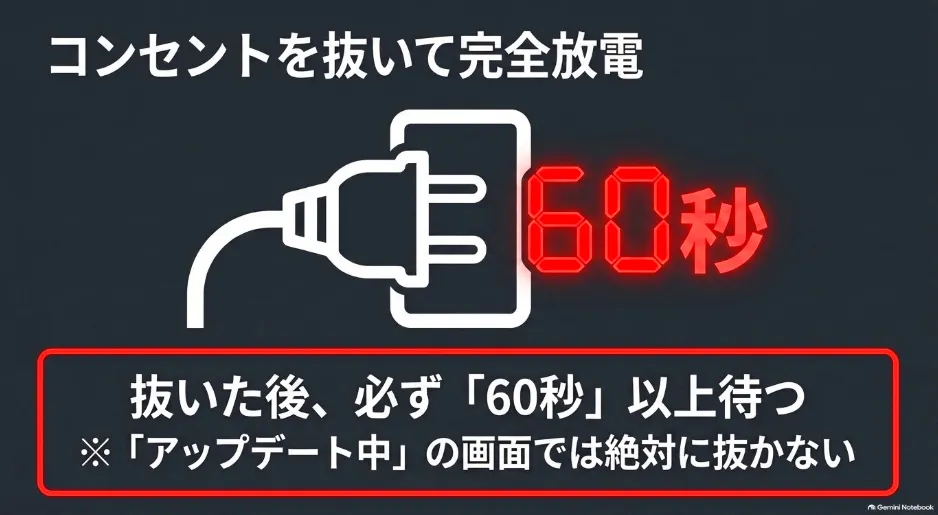画面が真っ暗な時にFire TV Stickのコンセントを抜いて60秒以上待つ完全放電のやり方