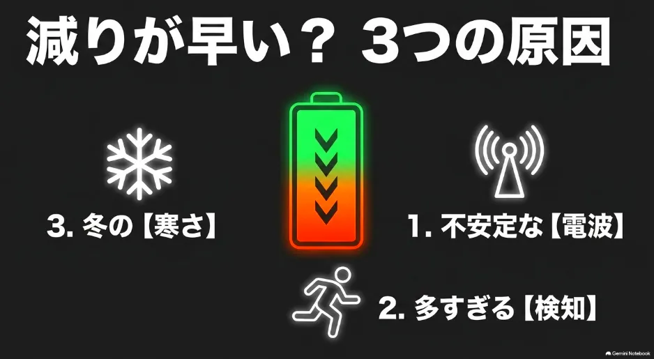 Amazon Ringのバッテリー減りが早い3つの原因（不安定な電波、多すぎる検知、冬の寒さ）