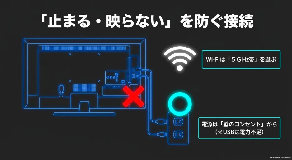 Fire TV Stickを安定して動作させるための電源（コンセント）とWi-Fi（5GHz帯）の接続方法