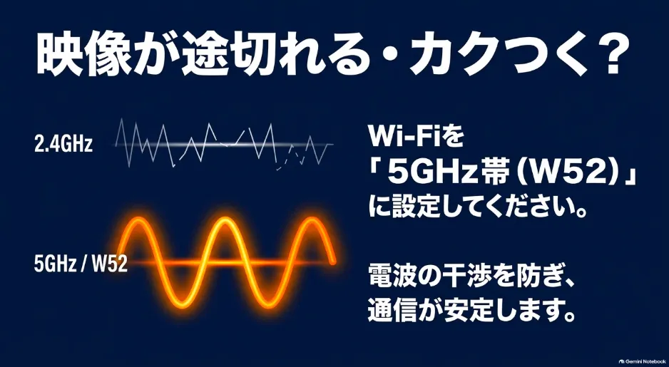 ミラーリングが途切れる時のWi-Fi5GHz帯（W52）設定方法
